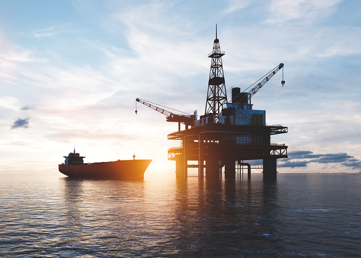 Silhouette of an ocean oil rig